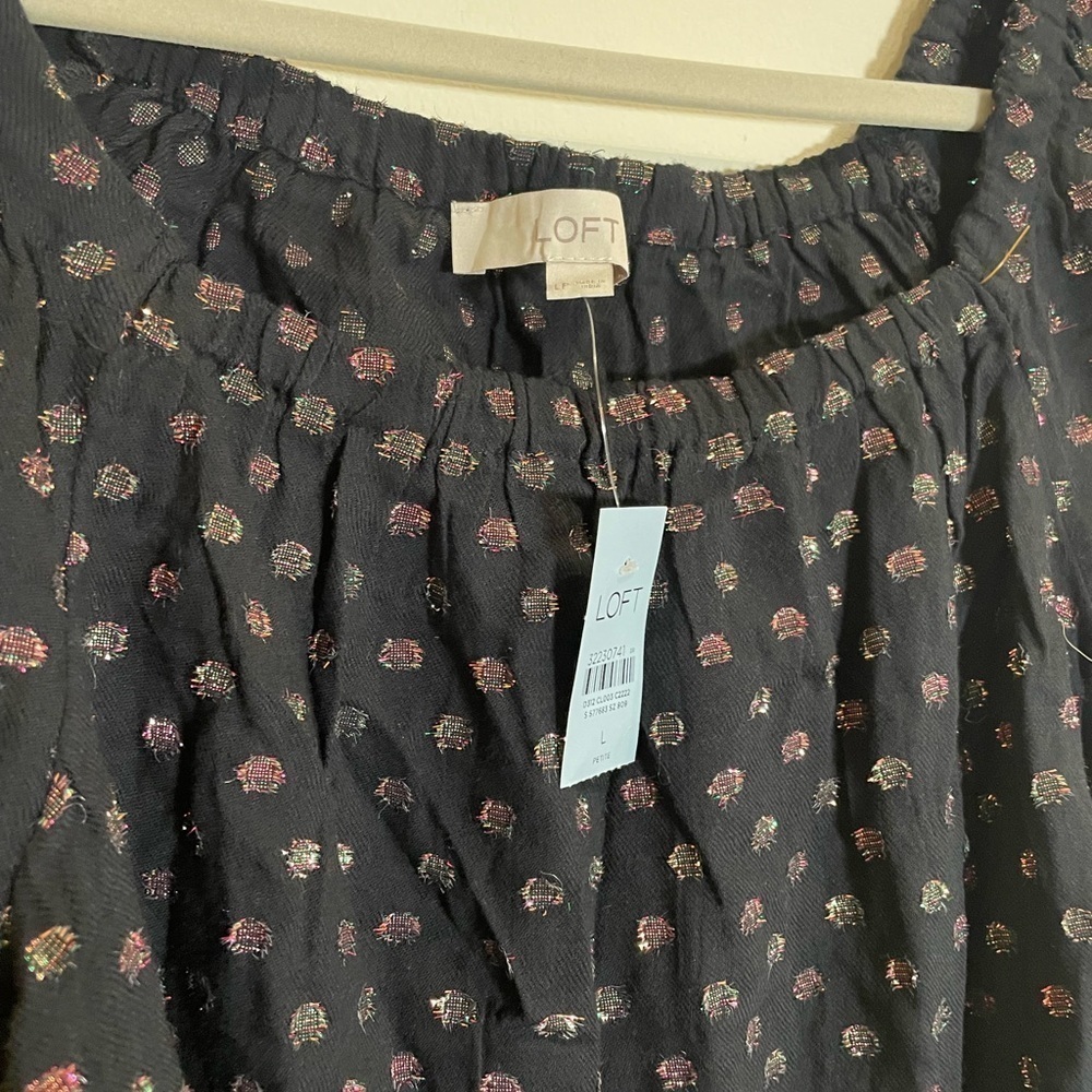 Loft NWT Shimmer Dot Square Neck Peplum Blouse Large Petite - Picture 6 of 7
